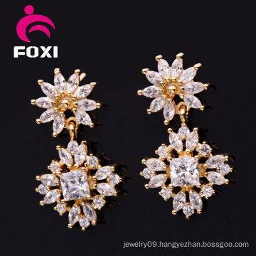 Latest Brazil Style White Stone Gold Plated Earring Jewelry